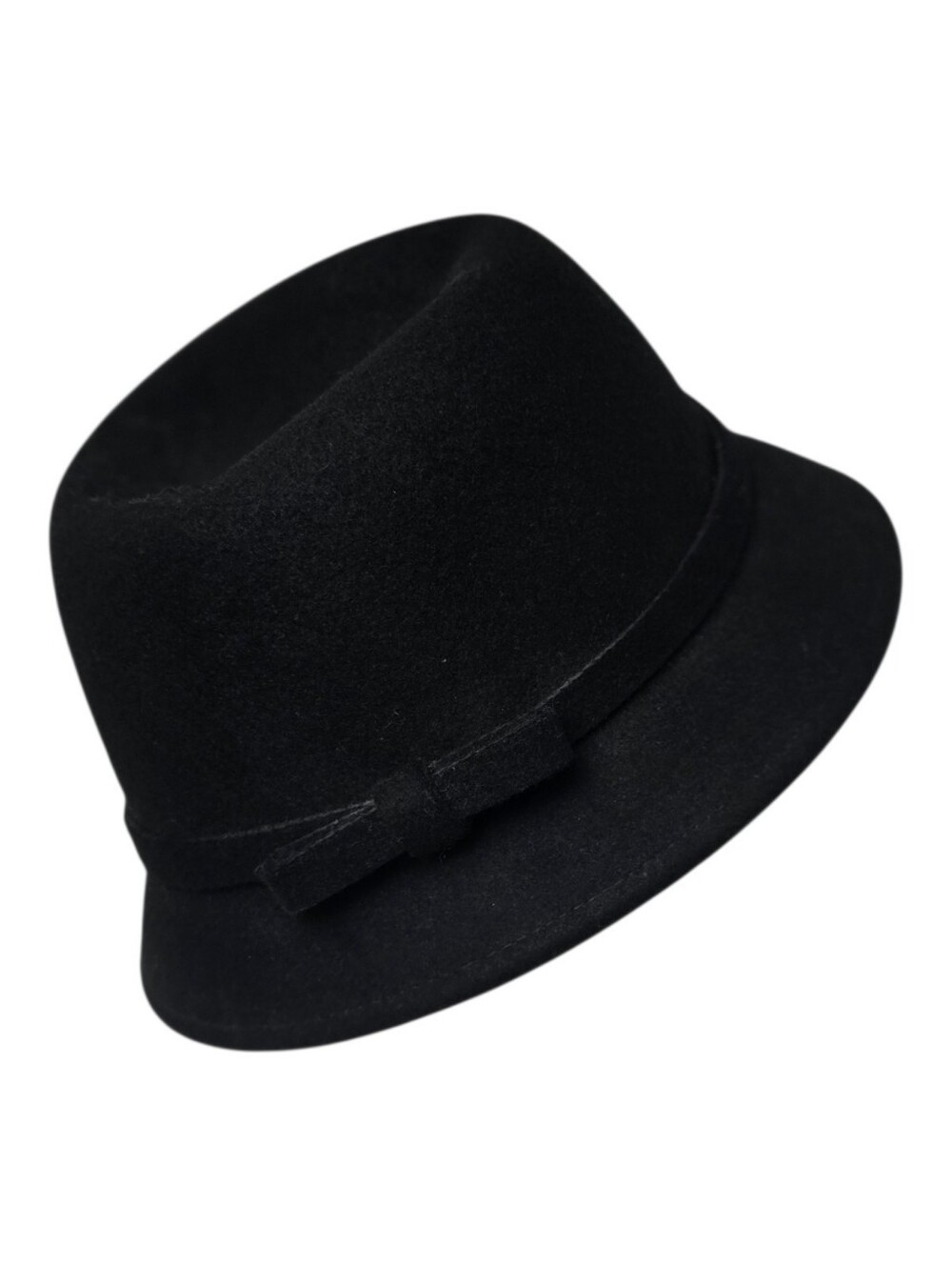 Black Wool Cloche Hat Side Bow 1920s Style Flapper Old Hollywood Timeless O/S
